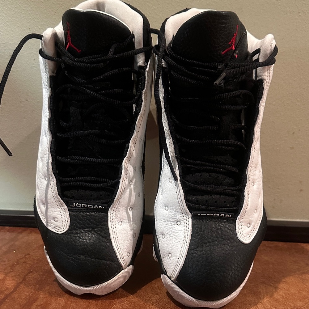 Jordan Men's Black and White Sneakers with Red Accents